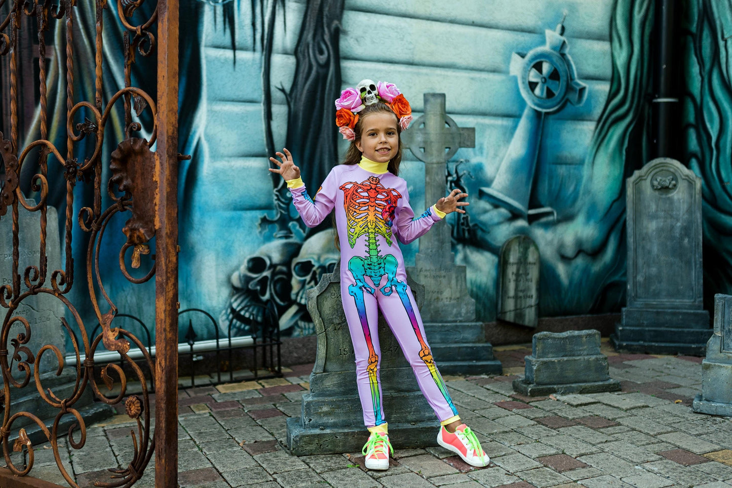 Glow-in-the-Dark Skeleton Jumpsuit for Girls - Halloween Costume