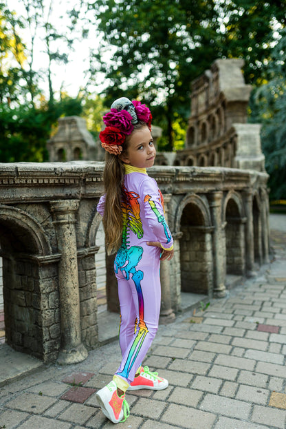 Glow-in-the-Dark Skeleton Jumpsuit for Girls - Halloween Costume