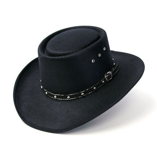 Black Faux Felt Western Gambler Hat