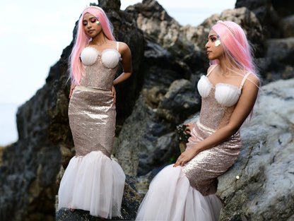 Blush Pink Mermaid Tail Costume Set for Adults - Perfect for Halloween Parties