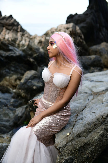 Blush Pink Mermaid Tail Costume Set for Adults - Perfect for Halloween Parties