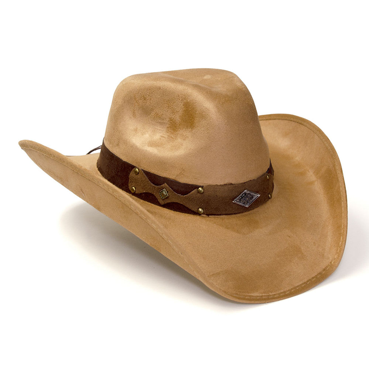 Camel Suede Like Western Hat with Diamond Concho Hat Band