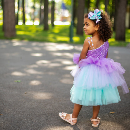 Girl Turquoise Tutu Dress, Mermaid Princess Sequins Party Outfit