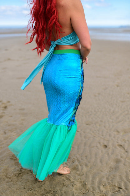 Turquoise Mermaid Tail Costume for Adults - Halloween Fish Tail Skirt & Top