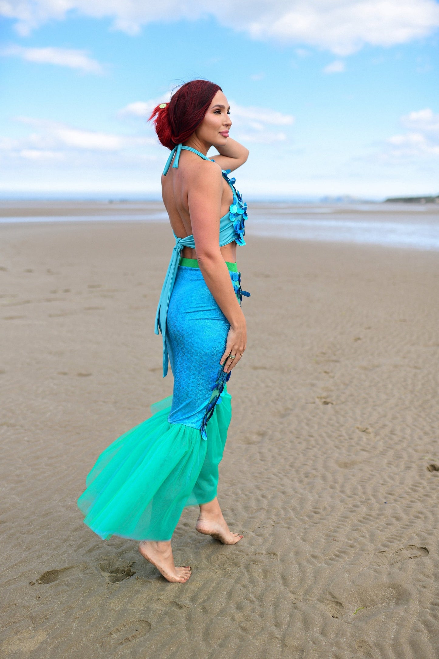 Turquoise Mermaid Tail Costume for Adults - Halloween Fish Tail Skirt & Top