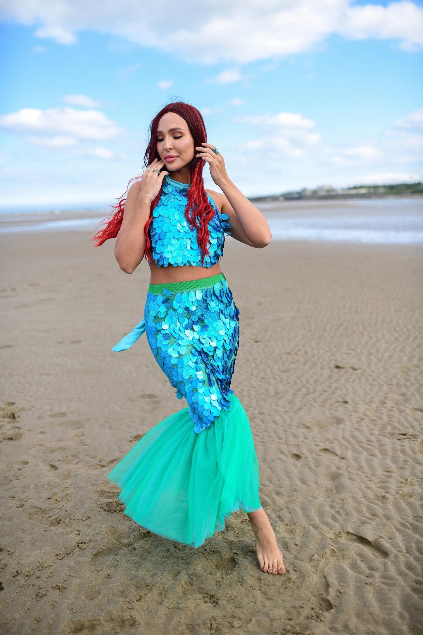 Turquoise Mermaid Tail Costume for Adults - Halloween Fish Tail Skirt & Top