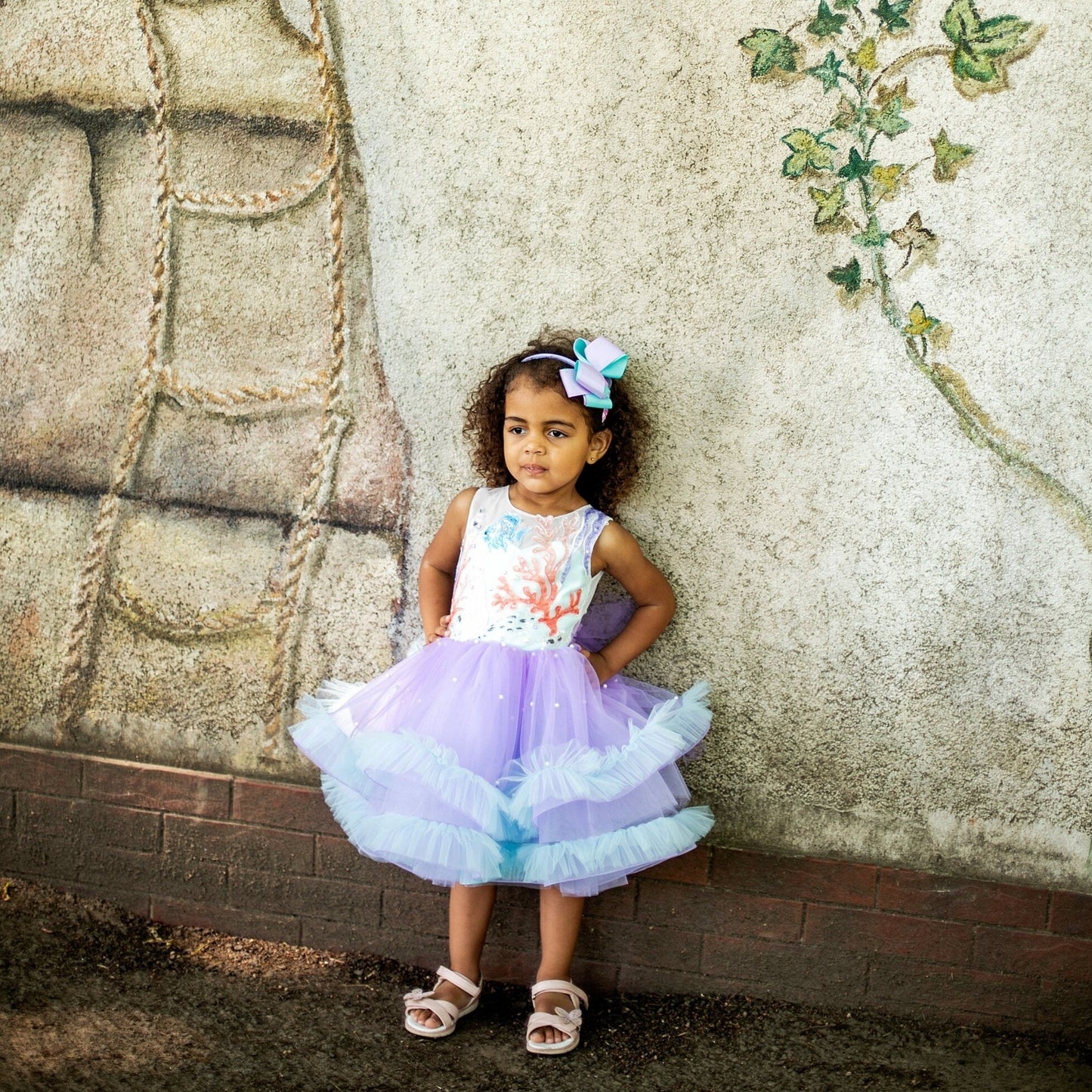 Sea Princess Dress, Mermaid Ruffle Tutu, Flower Birthday Dress