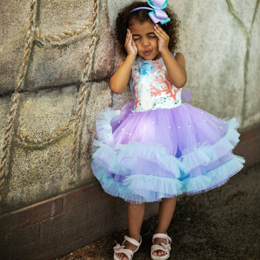 Sea Princess Dress, Mermaid Ruffle Tutu, Flower Birthday Dress