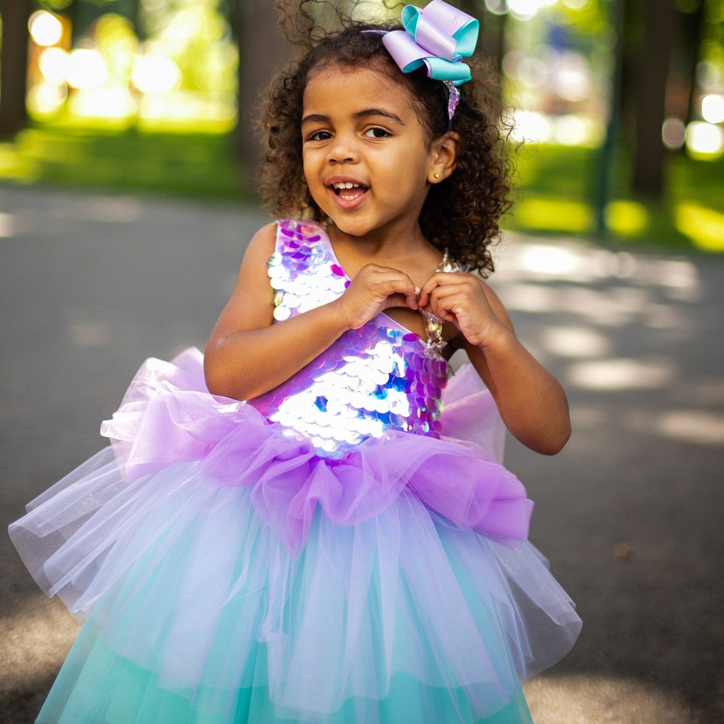 Girl Turquoise Tutu Dress, Mermaid Princess Sequins Party Outfit