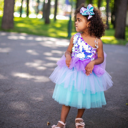 Girl Turquoise Tutu Dress, Mermaid Princess Sequins Party Outfit