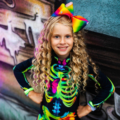 Rainbow Skeleton Halloween Bodysuit for Girls - Day of the Dead