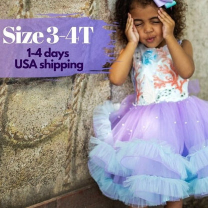 Sea Princess Dress, Mermaid Ruffle Tutu, Flower Birthday Dress