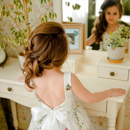 Boho Flower Girl Tulle Dress, Open Back Wedding Toddler Dress