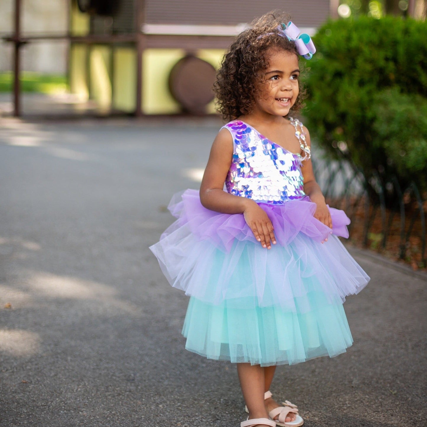 Girl Turquoise Tutu Dress, Mermaid Princess Sequins Party Outfit