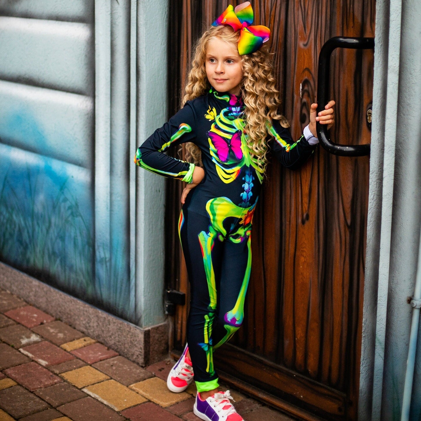 Rainbow Skeleton Halloween Bodysuit for Girls - Day of the Dead