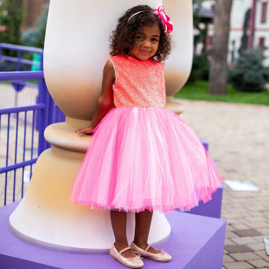 Peach Flower Girl Dress, Birthday Christmas Party Tulle Tutu