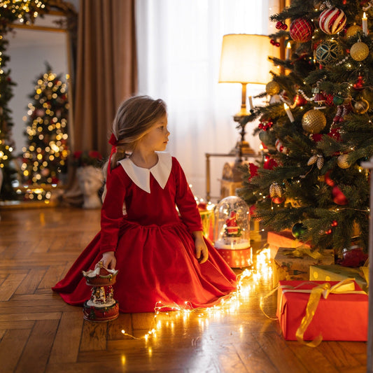 Red Baby Girl Dress With Collar Vintage Velour Dress