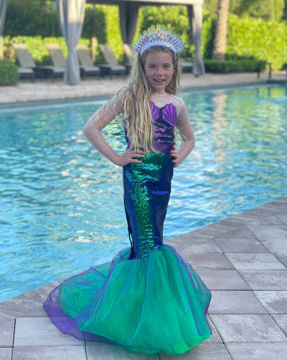 Girls Sequin Purple and Green Mermaid Dress Halloween Birthday Party Princess