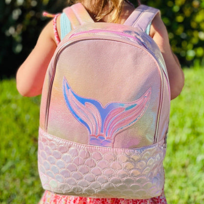 Mermaid Girl Backpack, School Pink Blue Perl Backpack