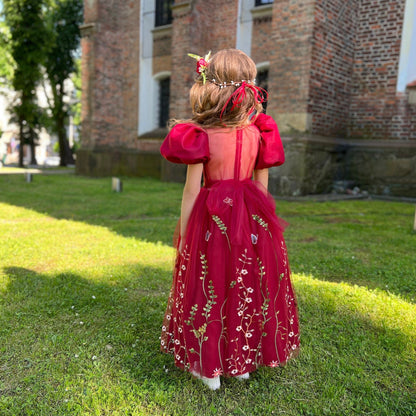 Marsala Flower Girl Dress Boho Lace Embroidered dress