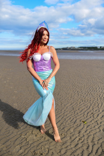 Adult Mermaid Costume - Sparkling Corset, Sequin Mermaid Top, Shimmering Skirt & Crown