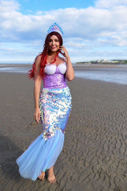 Shimmering Adult Mermaid Halloween Costume - Sequin Top, Mermaid Skirt & Crown